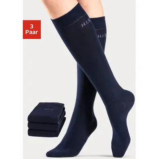 Kniestrümpfe H.I.S, Damen, Gr. 39-42, blau (3x marine), Baumwolle, Elasthan (LYCRA), Polyamid, unifarben, elastisch, Socken Kniestrümpfe, ohne einschneidendes Bündchen