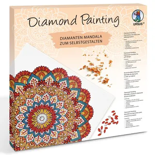 Ursus 43520006F - Diamond Painting Mandala Set 6, Bastelset mit Steinchen in Rot-, Orange- und Petroltönen zum Selbstgestalten, eine Leinwand ca. 30 x 30 x 1,5 cm groß