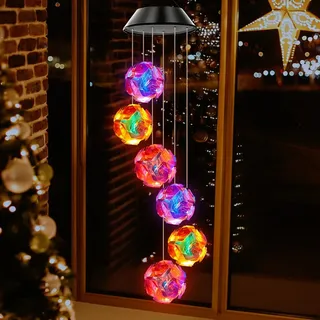 Riisoyu Solar Windspiel Garten, 6 LED Kugel Solar Farbwechsel Muttertagsgeschenke für Balkon Deko Wetterfest Draußen Hängend Terassendeko Solarlampen Gartendeko Gartenlampe für Baum Hof Hochzeit Bunt