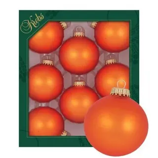 Dekohelden24 Lauschaer Christbaumschmuck - 8er Set Kugeln Uni matt orange, 6,7 cm, mit goldenem Krönchen + 50 Schnellaufhänger in Gold GRATIS zu Ihrer Bestellung dazu !