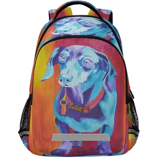 Rucksack aus Segeltuch, Polyester, niedlicher lächelnder Hund, lässiger Tagesrucksack, für Reisen, Uni, Schule, Büchertasche, für Männer, Frauen, Kinder, Dackel Hund 3, Größe L