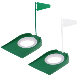 2 Stück Golf-Übungs-Putter-Pad, Kunststoff Golf Indoor Outdoor Putting Cup Übungshilfen Verstellbarem Hole und Flagge, Golf Putting-Matte zum Üben Golf-Übungs-Putter-Pad