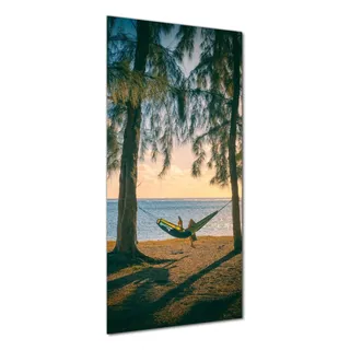 Wallario selbstklebende Duschrückwand 90 x 200 cm mit Motiv Chillout - Hängematte am Meer - Wandverkleidung mit Hochglanzlaminat in Glasoptik - Schwarz