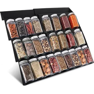 ASelected Gewürzregal Schublade, Gewürz Organizer Schublade, Kohlenstoffstahl Küchenregal Gewürztreppe mit 3 Ebenen, Breite Gewürzhalter von 30cm bis 60cm Ausziehbar für küche Arbeitsfläche Schrank