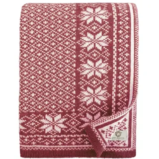 Linen & Cotton Decke Wolldecke Gestrickt North Nordisch Muster -100% Reine Neuseeland Wolle, Bordeaux Rot (130 x 180cm) Wohndecke Kuscheldecke Strick Sofadecke Strickdecke Überwurf Plaid Couch Sofa