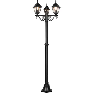 meineWunschleuchte Straßen-Laterne Schwarz klassische Außenlaterne, | Höhe 200cm, mit 3x E27 LED, Außenlampe Landhausstil Wegbeleuchtung für Einfahrten und Gartenwege Mastleuchte IP44
