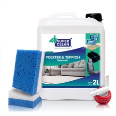 SUPER CLEAN Polster und Teppich Tiefenrein Polsterreiniger Konzentrat für alle Arten von Polstern, Teppichböden, Autositzen, Sofa oder Couch Inhalt: 2 Liter + 2 Polsterschwämme