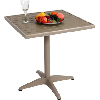 Gartentisch HWC-J95, Balkontisch Bistrotisch, Gastronomie Outdoor-Beschichtung Alu Holzoptik champagner, grau - Grau