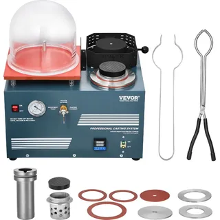 Vevor Vakuum-Einbettgussmaschine 2 L mit Schmelzofen & praktischer Öleinspritzöffnung, Metallschmuckgusswerkzeug Vakuumgussmaschine zum Gießen von Schmuck und Schmelzen von Schrott Silber Gold Kupfer