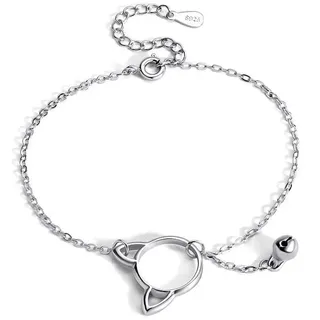 Belons Damen Fußkettchen 925 Sterling Silber Katze Kätzchen Schelle Fußkette Mädchen Verstellbare Armkette Charm Knöchel Armband
