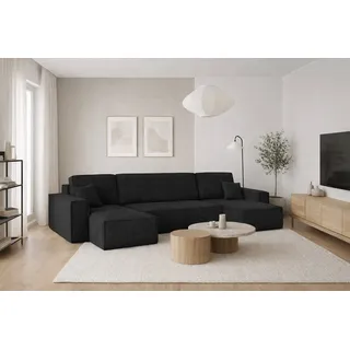 Kaiser Möbel Ecksofa mit schlaffunktion und bettkasten, Sofa U-form, Couch U-form Best Dicker Cord Poso Schwarz - Schwarz