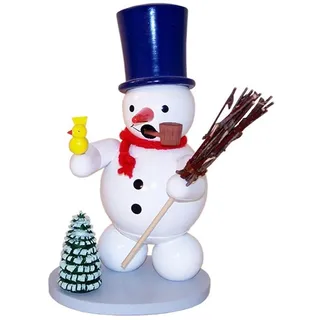 Räuchermann Schneemann mit Zylinder Vogel und Besen Höhe 13cm NEU räuchermann