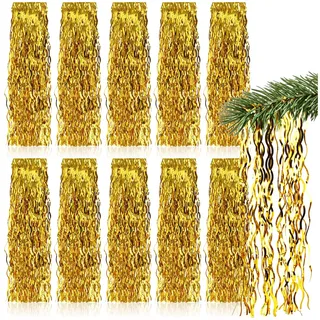 com-four® 10x Lametta, Goldfarbene Weihnachtsgirlande 47 cm | Glänzender Christbaumschmuck für Tannenbaum & Adventsdeko - Festliche Deko für Weihnachten