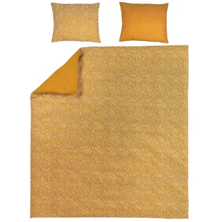 Meyco Home Cheetah/Uni Bettwäsche Doppelbett (Baumwolle, atmungsaktives Material, einfache Pflege, praktischer Einschlagstreifen, Maße: 200 x 200/220 cm), Honig Gold