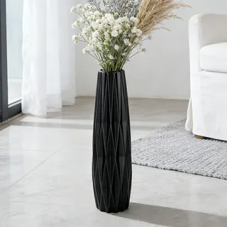 Duoqulou 40cm Schwarze Keramik Bodenvase,15.7" Große Dekorative Vase für Wohnzimmer, Büro, Schlafzimmer, Ideal für Pampasgras, Moderner Stil, Glänzende Oberfläche