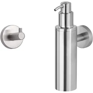 Tiger Boston Seifenspender, Edelstahl gebürstet, Einsatz aus Kunststoff zum leichten Befüllen + Badserie Boston Haken groß, Edelstahl gebürstet