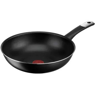 Tefal C38819 Hard Titanium Essential Wokpfanne 28 cm, Antihaftversiegelung mit Titanpartikeln, Thermo-Signal Temperaturanzeiger, spülmaschinengeeignet, Made in France, Schwarz