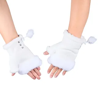 CABODYALS 1 Paar Weiße Fingerlose Strickhandschuhe Flauschig Weich Pulswärmer Mit Daumenloch Handschuh Aus Plüsch Kunstfell Warme Fäustlinge Für Damen Unisex Winter Herbst Tippen Autofahren Geburtstag