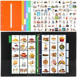 Resurhang Kommunikationsbuch, laminiert, mit 5 mehrfarbigen Trennblättern, 1 Satzstreifen für Autismus, Vokabeln, Sprache, Sprache, Artikulation, Lernzubehör, 162 Stück