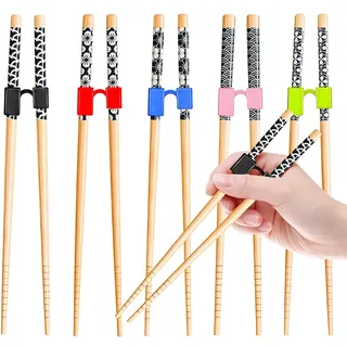 AstraGlam 5 Paar Japanische Naturbambus Essstäbchen mit 5 Stück Essstäbchen Hilfen, Trainings Essstäbchen für Anfänger, Wiederverwendbares Set Spülmaschinenfest Schön Verpackte Chinesische