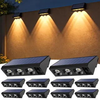 Ruvizlu Solarlampen für Außen,Solar Wandleuchte Aussen mit 3 LED Zaunleuchten Solar für Draußen Wetterfest IP65 für Zäune Terrasse Deck Stufen Treppen Wand