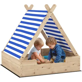 aiyaplay Sandkasten, Naturholz, Tannenholz, Polyester , Naturfarben , Holz , 120x126.5x120 cm , Freizeit & Co, Gartenspielzeug, Sandkästen