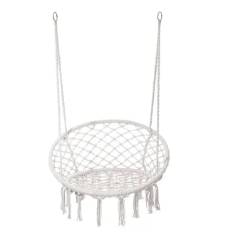 Mobili Rebecca Hängesessel Rebecca Mobili Kadyos 120x80x60 PolyBaumwolle Stahl Cremeweiß Boho - Weiß
