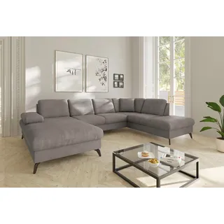 sit&more Wohnlandschaft »Morris Jubi U-Form, B: 300 cm« mit Armteilfunktion & 1 Zierkissen, optional Bettfunktion, grau