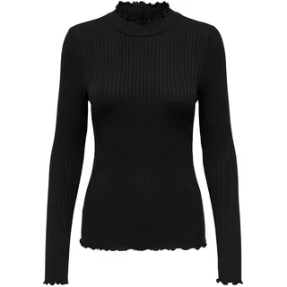 JdY Damen Dünnes Langarm Shirt Basic Rundhals Stehkragen Longsleeve Stretch Oberteil JDYFRANSISKA, Farben:Schwarz, Größe:XS