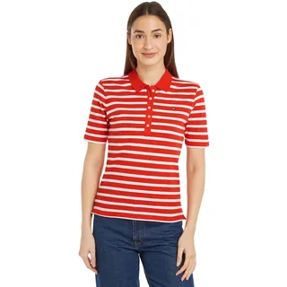 Tommy Hilfiger Damen Poloshirt Kurzarm 1985 Pique Stripe Polo Regular Fit, Mehrfarbig (Breton Fierce Red/Ecru), L
