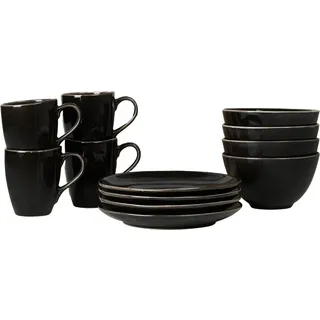 Broste Copenhagen Nordic Coal Frühstücksset für Vier Personen aus Steingut mit reaktiver Glasurin der Farbe Charcoal, 14463403