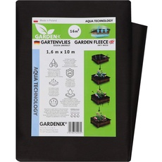 GARDENIX® 16 m2 Anti Unkrautvlies 50g/m2 ‒ Gartenvlies Aqua mit sehr hoher Wasserdurchlässigkeit, Hohe UV-Stabilisierung, reißfest Schwarz (1,6m x 10m)
