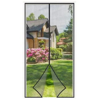 Ibenzoa® Fliegengitter-Türvorhang 110 x 220 cm, Polyester – starke Magneten, Insektenschutz ohne Bohren für Balkon- und Terrassentüren - Schwarz