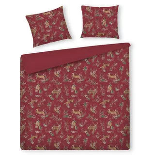 home&you Bettwäsche Satin Wildero, 200x220 cm, Rot, Winter Weihnachten Bettbezug, Weihnachtsdeko, Christmas, Weihnachtsmotiv , Textil , 200x220 cm , Heimtextilien, Bettwäsche & Leintücher, Bettwäsche