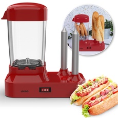 Hot Dog Maker mit 2 Brötchenwärmer - Hot-Dog Maschine für 6 Würstchen - Abnehmbarer Wärmebehälter - Würstchenwärmer Elektrisch mit Edelstahlspieße zur Brötchen Erwärmung