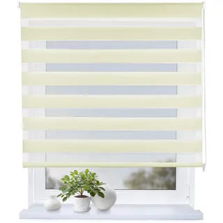 Rollmayer Doppelrollo mit Bohren Schraubmontage Creme B160 x H220cm | Fensterrollo Duo Rollo Sonnenschutzrollo Zebrarollo Seitenzugrollo fur Fenster und Tur
