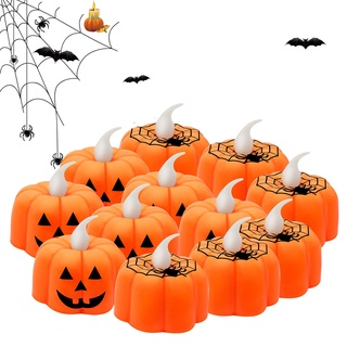 JYPS 12 Stück Halloween Kürbis Lampe, Halloween Kerzen Orange Flammenlose, Kürbis Deko, LED Teelichter Elektrisch,Kürbis Teelicht,Kürbis für Halloween Deko Outdoor/Party/Innen