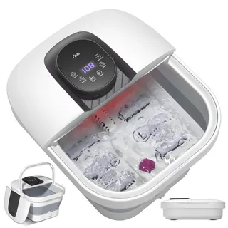 RIKE Faltbares Fußbad mit PTC-Schnellheizung & Massage, Klappbares Fußmassagegerät mit Präziser LCD-Temperaturregelung & Rotlicht, Wellness Geschenk für Senioren & Home Office