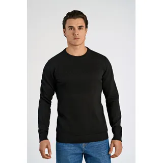 Strickpullover LINDBERGH, Herren, Gr. L, schwarz, Strick, Obermaterial: 100% Baumwolle, unifarben, normal hüftbedeckend, Rundhals, Flachstrickbündchen, Pullover Strickpullover, mit Struktur