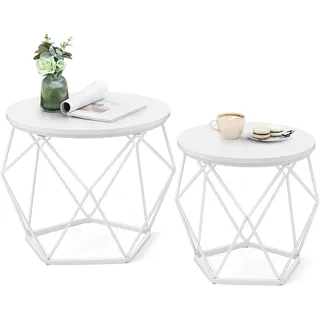 VASAGLE Couchtisch rund, 2er Set, Wohnzimmertisch, Beistelltisch, modern, abnehmbare Tischplatte, für Wohnzimmer, schneeweiß-wolkenweiß LET040W46