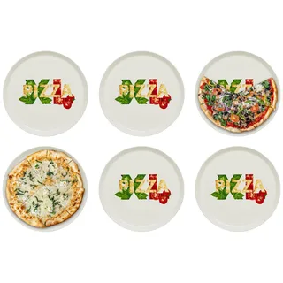 KHG 6er-Set Pizzateller, extra groß mit 33 cm Durchmesser in XL1 Print | perfekt für Gastro und Zuhause, hochwertiges Porzellan, spülmaschinengeeignet & perfekt Stapelbar, vielseitig einsetzbar