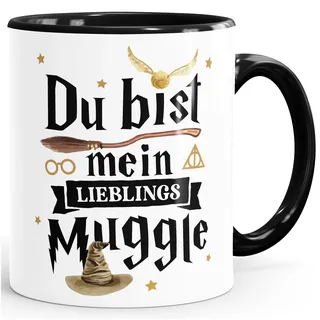 Moonworks® Kaffee-Tasse Du bist mein Lieblingsmuggle Lieblingsmensch Geschenk Partner Freund beste Freundin weiß-innen-schwarz standard