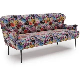 CAVADORE 3-Sitzer Küchensofa Amba, Trendige Sitzbank für Küche oder Esszimmer / 193 x 97 x 87 / Jacquard Flachgewebe: Blumenmuster Rot