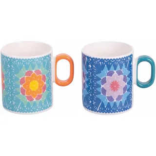Villa d'Este Home Tivoli Set aus 2 Tassen aus Porzellan New Bone China Crochet