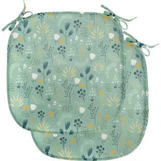 ABAKUHAUS Blumen Polster für Esszimmerstühle, Frühlings-Tulpe-Blumenblätter, Dekoratives wasserfestes Kissen mit Riemen für Küchensitze, 40 cm x 40 cm-2er Pack, Türkis Ringelblume Teal - Grün