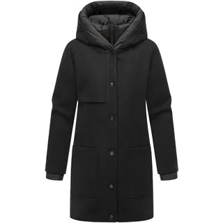 Navahoo Damen Mantel lange Übergangsjacke Kurzmantel in Wolloptik mit abnehmbarem Stepp-Einsatz Flauschwunder 14 Black Gr. 3XL - 3XL
