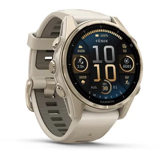Garmin fenix 8 AMOLED 43 mm sapphire, nebelgrau / softgold Titan mit QuickFit Silikon-Armband 20 mm