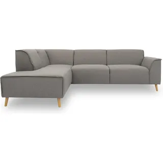 DOMO. collection Ecksofa Jules FK, skandinavisches Sofa mit Federkern, Couch Garnitur mit Holzfüßen, 263 x 191 x 81 cm (BxTxH), Ottomane links, silber