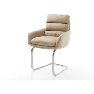 Freischwinger Abelia-Flex mit Armlehnen Mikrofaser Beige Vintage Freischwinger flach Edelstahl