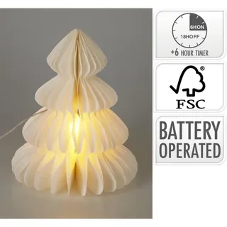 LED Weihnachtsbaum beleuchtet mit Timer warmweiß aus Papier weiß 28cm hoch - Weiß